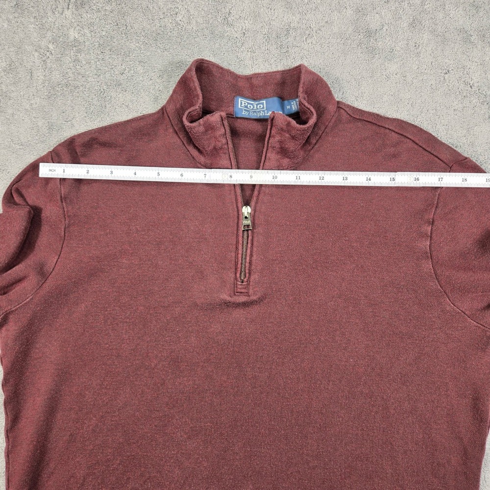 Polo Ralph Lauren Men's M Quarter Zip Pullover Sweater Burgundy Cotton Rayon - Picture 9 of 13